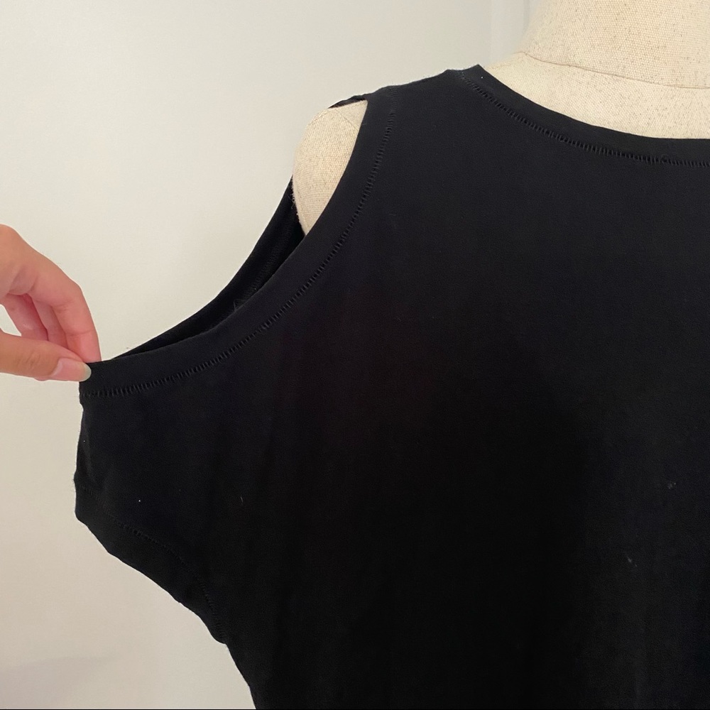 Witchery Shift Tee Midi Black Dress Split Cold Shoulder Size 6 - Picture 4 of 6